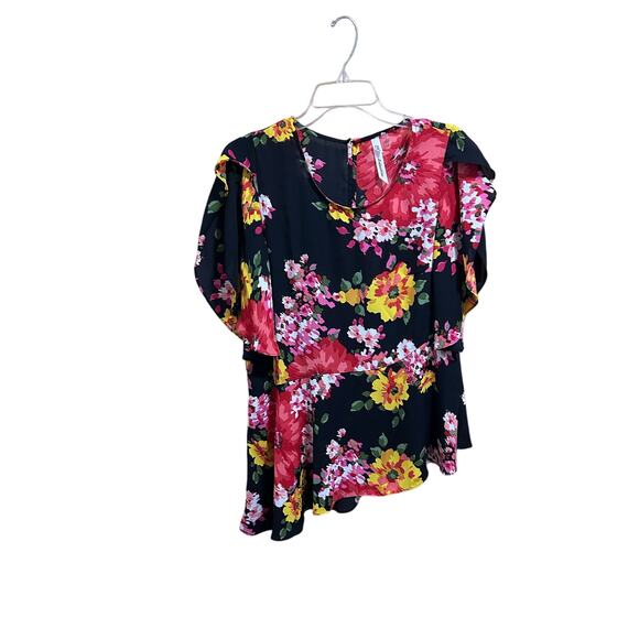 NY Collection Women’s Black Top with Flowers - Size S - Picture 1 of 4
